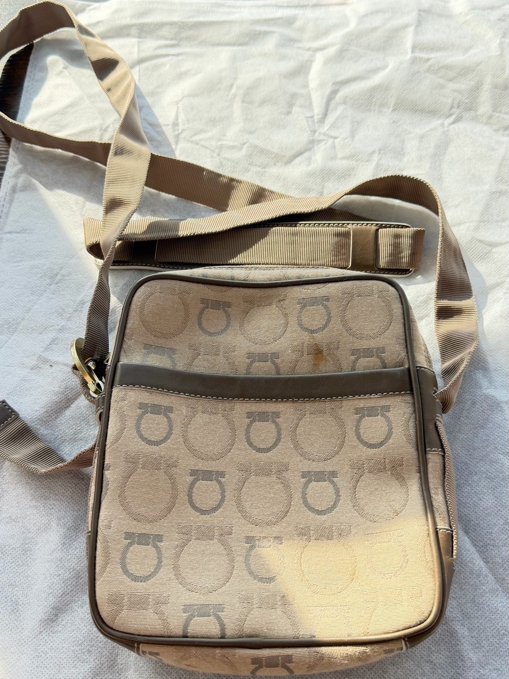 Salvatore Ferragamo Vintage Gancini Monogram Canvas Crossbody Messenger Bag